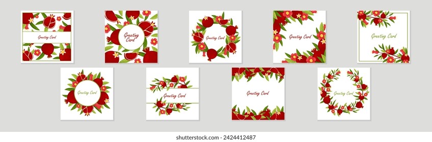 Tarjeta de felicitación de granada roja Vector Plantilla Set