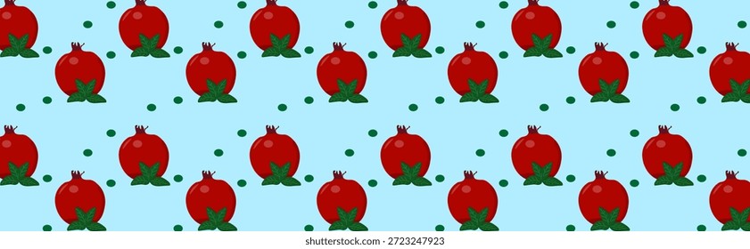 red pomegranate pattern on a blue background, 