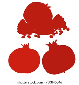 Red pomegranate silhouette, on white background.vector