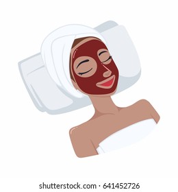 Red Pomegranate, Strawberry Natural Mask on Beautiful Woman Face, Illustration Logo Vector Design
