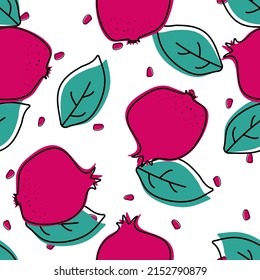 Red Pomegranate Vector Seamless Pattern. Painting Garnet Botanical Wallpaper. Tropica Sketch Fruit Background. Ruby Vintage Texture.