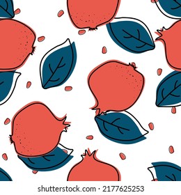 Red Pomegranate Vector Seamless Pattern. Watercolor Garnet Textile Wallpaper. Summer Painting Fruit Texture. Ruby Floral Background.