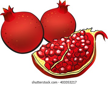 Red pomegranates on white background    