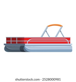 Red pontoon boat with railing and canopy, a recreational vessel for leisure and enjoyment on lakes and rivers