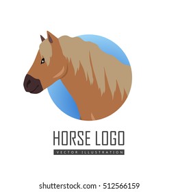 Red pony logo vector. Flat design. Domestic animal. Country inhabitants concept. For farming, animal husbandry, horse sport illustrating. Agricultural species. Isolated on white background