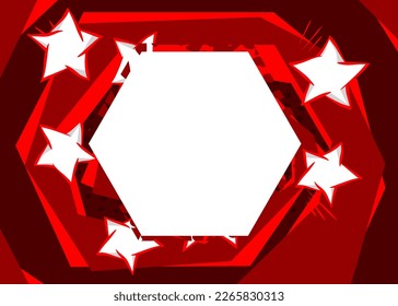Red Pop Art Background with blank Hexagonal shape. Abstract Comic Book Vector Illustration.