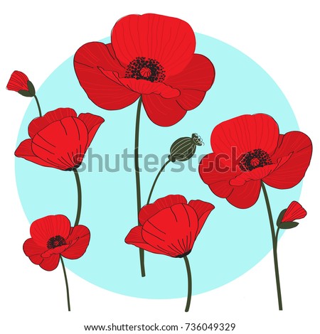 Red Poppies Colourful Cartoon Quirky Character Stock Vector (Royalty