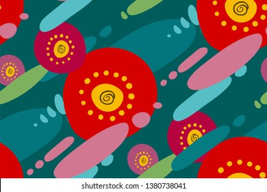red poppies flower blue seamless pattern vector floral design primitive scandinavian