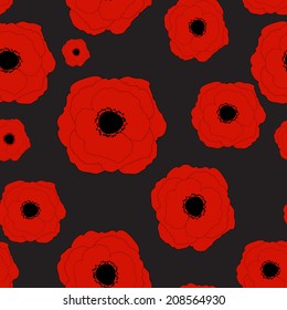 Red Poppies Flower Seamless Pattern Background Vector Illustration