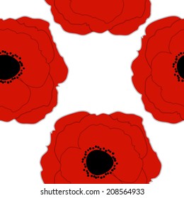 Red Poppies Flower Seamless Pattern Background Vector Illustration