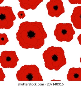 Red Poppies Flower Seamless Pattern Background Vector Illustration