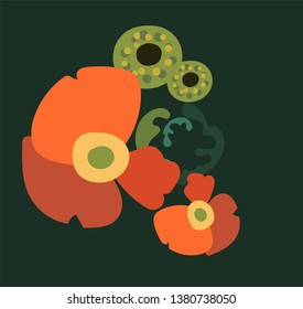 red poppies green background card vector floral design element primitive scandinavian