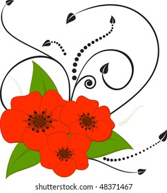 red poppies with green leaves