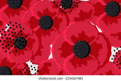 Red poppies. Horizontal beautiful poster with spring flowers. Vector.