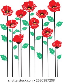 red poppies in a line