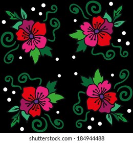 red poppies on a black background