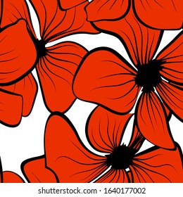 Red poppies on colorful background. Seamless floral texture. Vector illustration wallpaper seamless pattern background. Black poppies in vintage style.