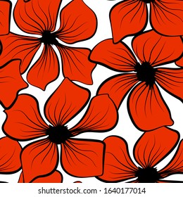 Red poppies on colorful background. Seamless floral texture. Vector illustration wallpaper seamless pattern background. Black poppies in vintage style.