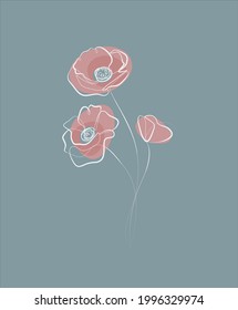 rote Pflaumen auf dunklem Hintergrund. kontinuierliche Illustration in einer Linie. handgezeichnete Blume. elegantes Design.