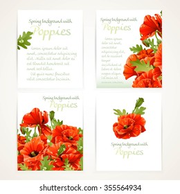 Red poppies on four vertical blank banners set on a white background