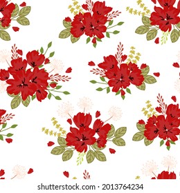 Red poppies on a white background. Floral seamless pattern with big bright flowers.Summer vector illustration for print textile,fabric,wrapping paper.
