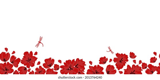 Red poppies on a white background. Floral seamless pattern with big bright flowers.Summer vector illustration for print textile,fabric,wrapping paper.