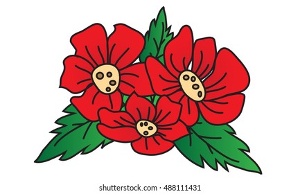 Red poppies on a white background