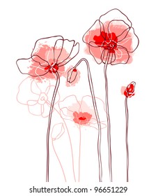 Red poppies on a white background