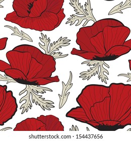 Red poppies seamless background