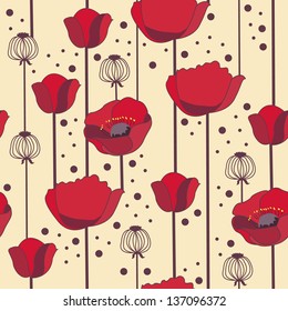 Red poppies seamless pattern.