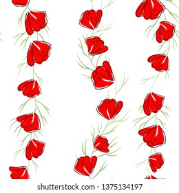 Red poppies seamless pattern. Illustration on white background