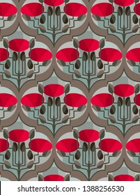 red poppies seamless pattern vector floral design primitive scandinavian