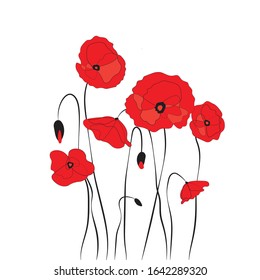 Red poppies. Stylized floral composition. Design for print, card, t-shirt. Vector illustration.