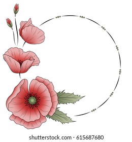 Red poppies, tender frame for your text