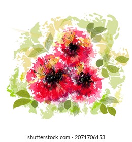 Red poppies, vector illustration.Abstract background .
