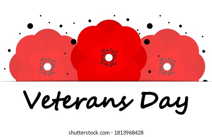 Red poppies for veterans day, vector art illustration.