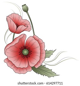 Red poppies in vintage style