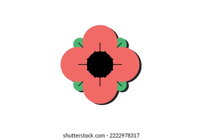 Icono plano de amapola roja. Símbolo de flor estilizado. Ilustración del vector