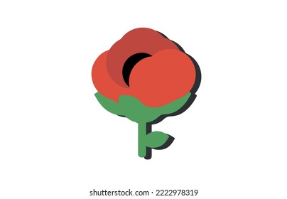 Icono plano de amapola roja. Símbolo de flor estilizado. Ilustración del vector