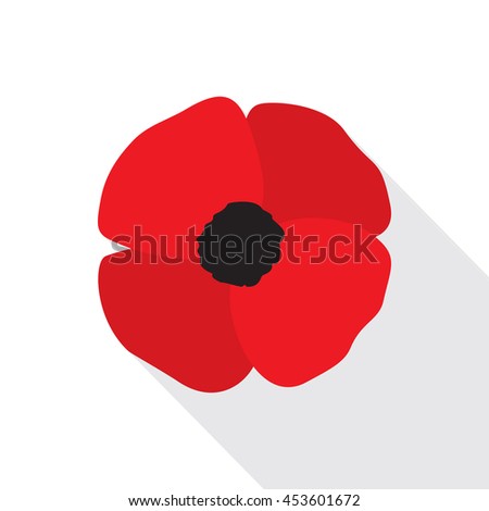 Red poppy flat icon. Stylized flower symbol. Vector illustration in EPS8 format.