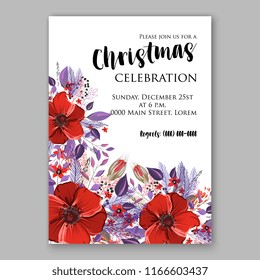 Red poppy floral background for christmas party invitation wedding invitation baby shower invitation greeting card