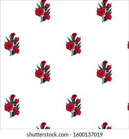 Red poppy. Floral seamless pattern isolated on white background. Wrapping paper, wallpaper, fabric, textile, print design. Flowers. Stock illustration.