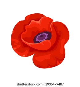 Red poppy flower icon. Vector illustration of a wild flower in cartoon flat style.