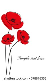 Red Poppy flower isolated on white background. Vector red romantic poppy flowers and grass. red poppies. Card with poppies. vector illustration. red flower.