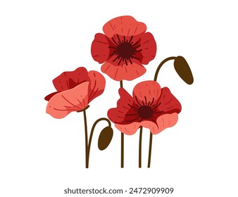 Red poppy flower simple design vector illustration isolated on white background