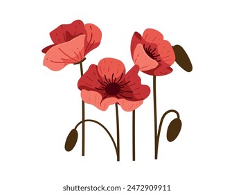 Red poppy flower simple design vector illustration isolated on white background