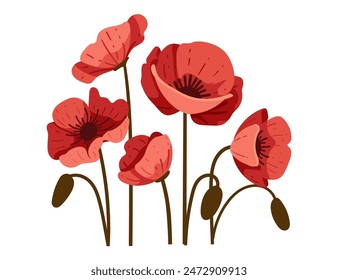 Red poppy flower simple design vector illustration isolated on white background