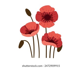 Red poppy flower simple design vector illustration isolated on white background