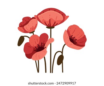 Red poppy flower simple design vector illustration isolated on white background