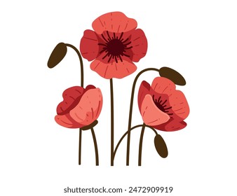 Red poppy flower simple design vector illustration isolated on white background